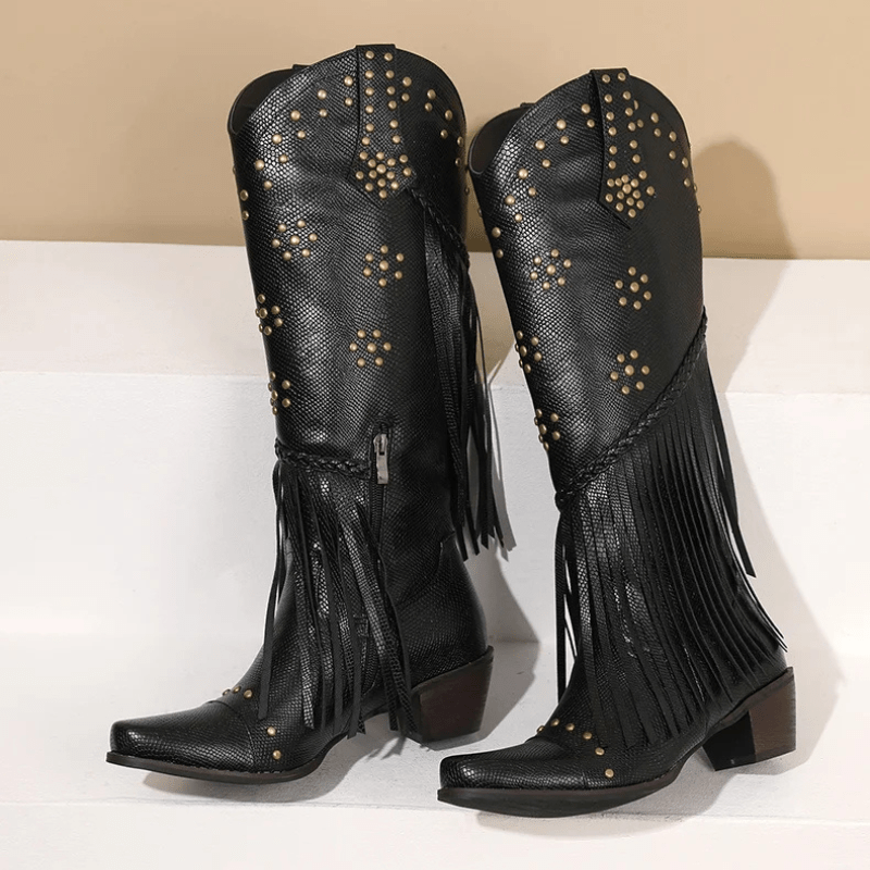 Cowboyboots med Fransar och Präglad Läderlook