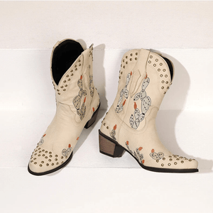 Cowboyboots med Kaktusbroderi och Nitar för Dam