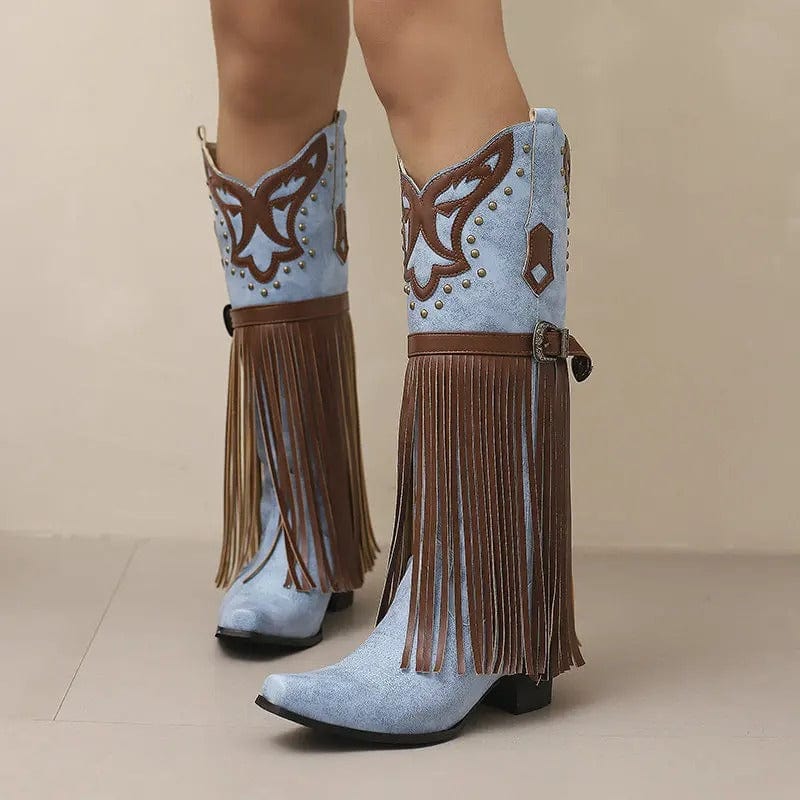 Cowboyboots med tofsar och broderad retrodesign