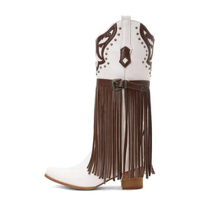 Cowboyboots med tofsar och broderad retrodesign Vitt / 35