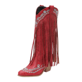 Cowboyboots med tofsar och broderad vintageinspirerad design Röd / 35