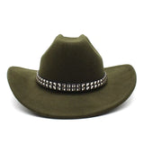 Cowboyhatt i filt med elegant nitbälte Armégrön / 56-58cm