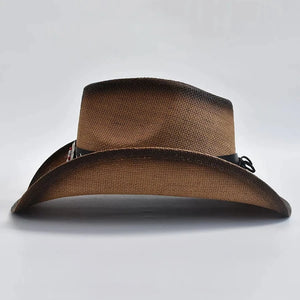 Cowboyhatt i halm med broderat bälte
