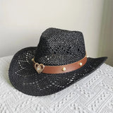 Cowboyhatt i halm med hjärta Svart