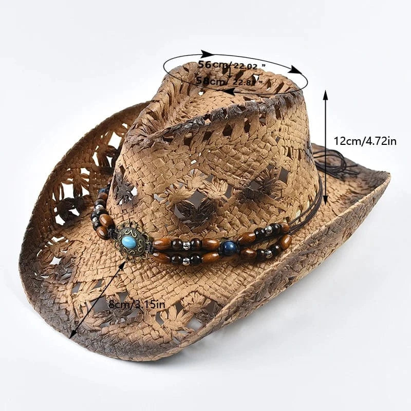 Cowboyhatt i halm med pärlor