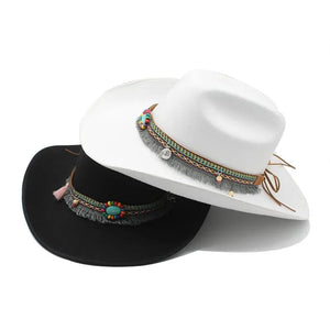 Cowboyhatt i mjuk filt med turkos pärldetalj