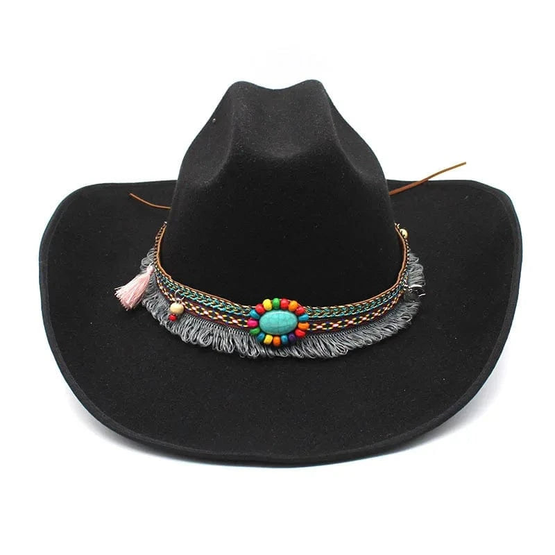 Cowboyhatt i mjuk filt med turkos pärldetalj