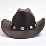 Cowboyhatt i mörk läderlook med silverdekorationer Mörkbrun / One Size