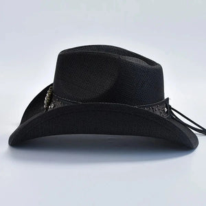 Cowboyhatt i svart flätad halmlook med hjärtspänne Svart / One Size