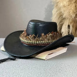 Cowboyhatt med fjäderband Svart / 56-58cm