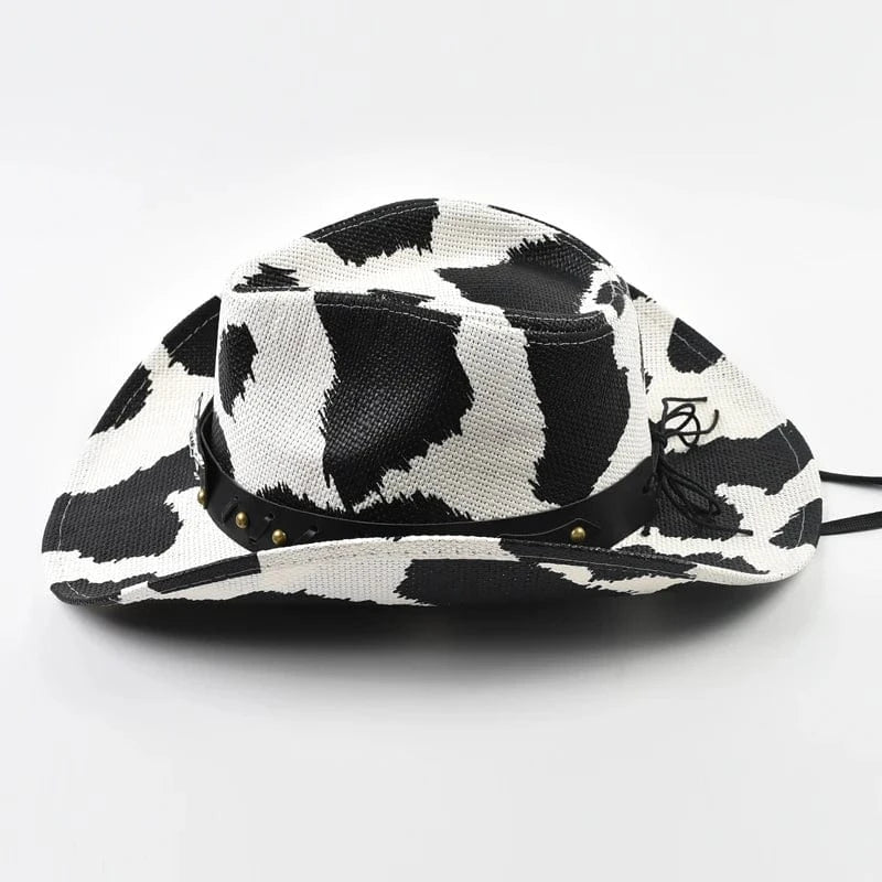 Cowboyhatt med koskinnsmönster Svartvitt koskinn / 56-58cm