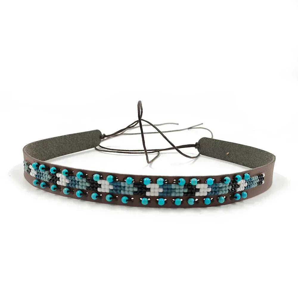 Cowboyhattband broderade pärlor Brun och blå / 1 stycke