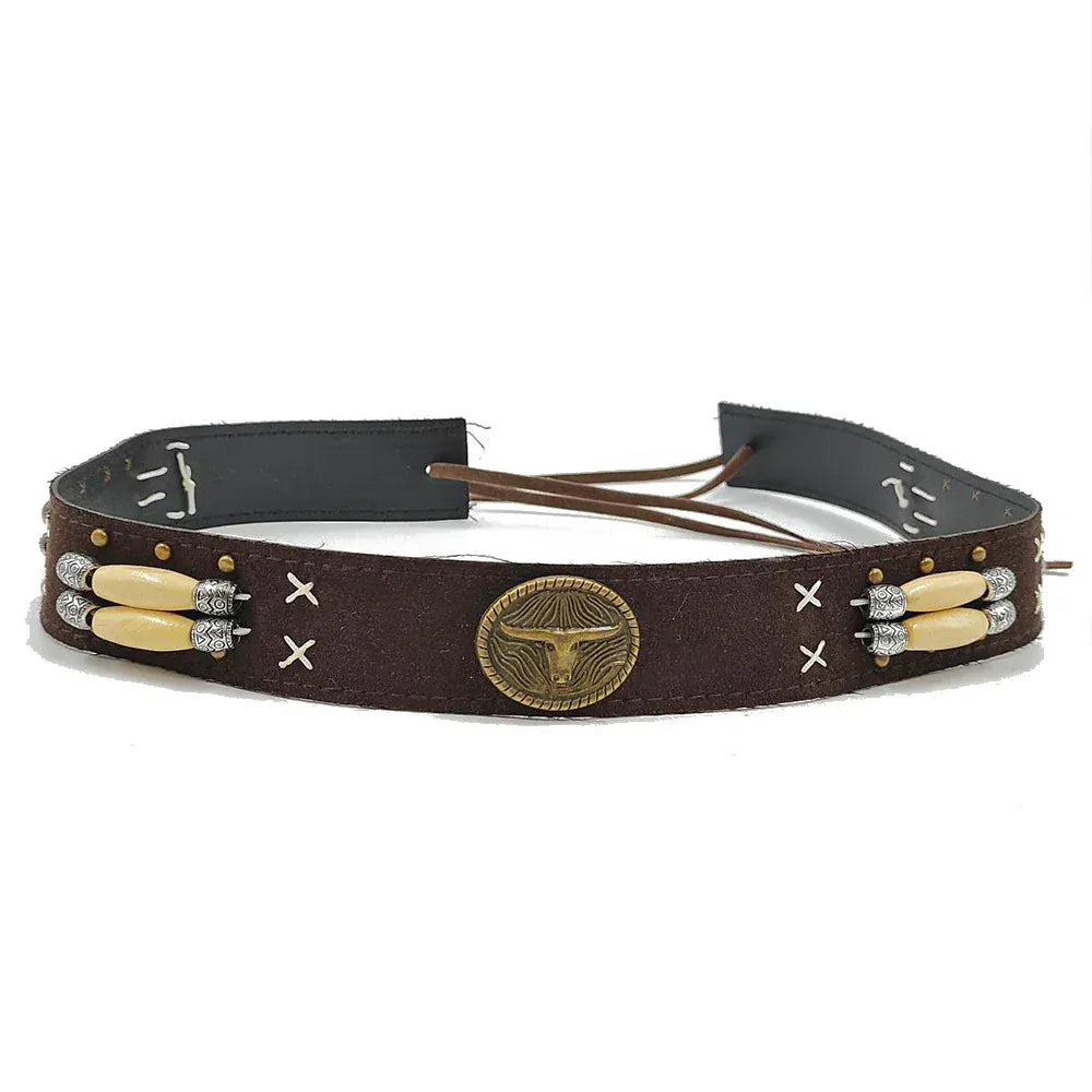 Cowboyhattband med longhornconcho och pärlor Brun / 1 stycke