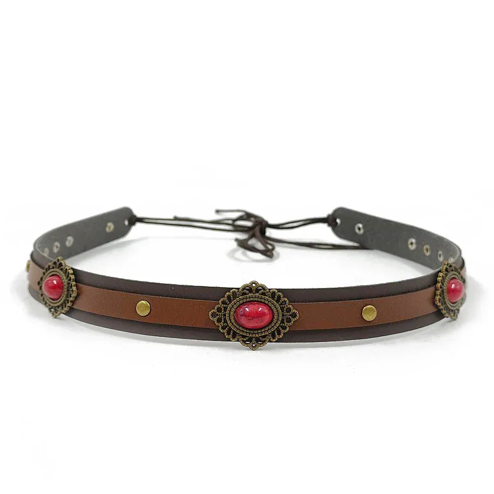 Cowboyhattband med röda stenar Brun / 1 stycke