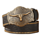 Cowboyläderbälte Nötkreatur Svart / 120cm
