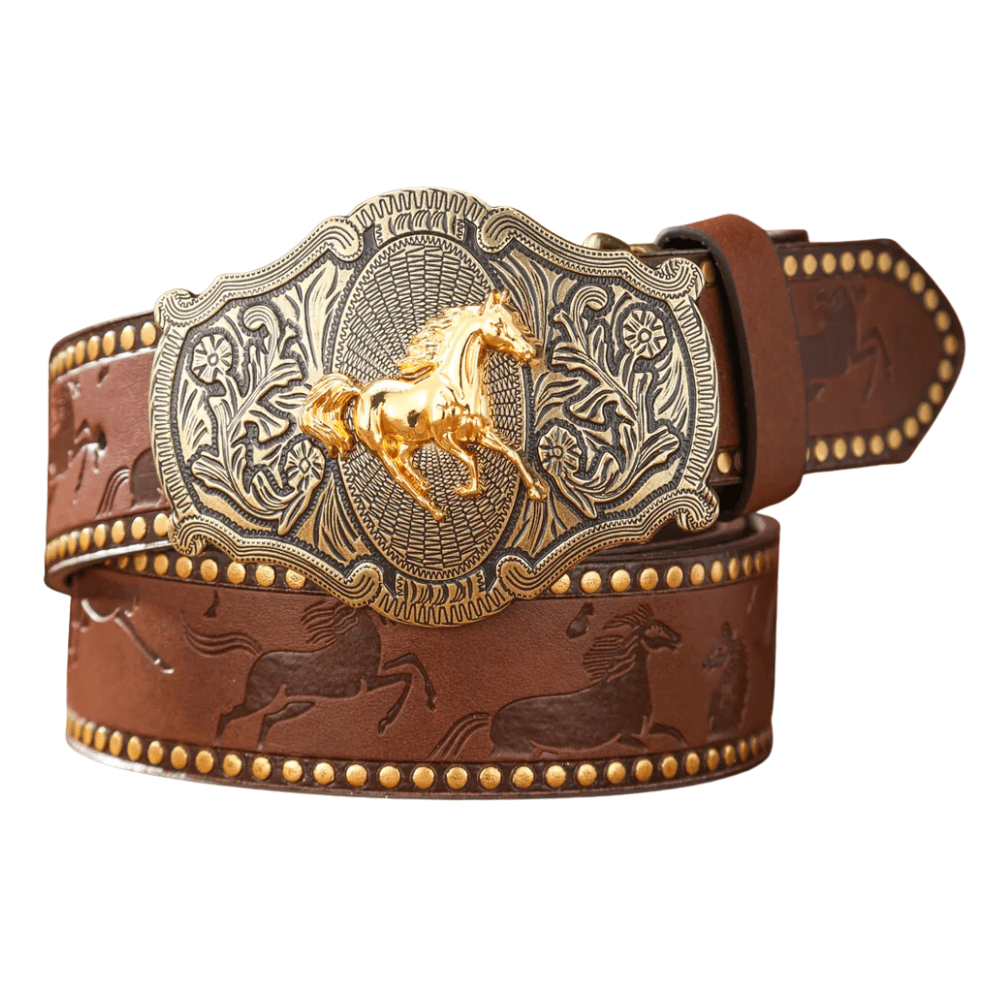 Cowboyläderbälte Häst Brun / 120cm