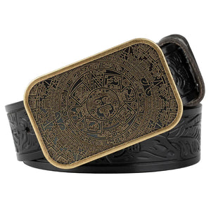 Cowboyläderbälte Aztekspänne Brons Svart / 90cm