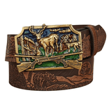 Cowboyläderbälte med hjortspänne Mörkbrun / 120cm