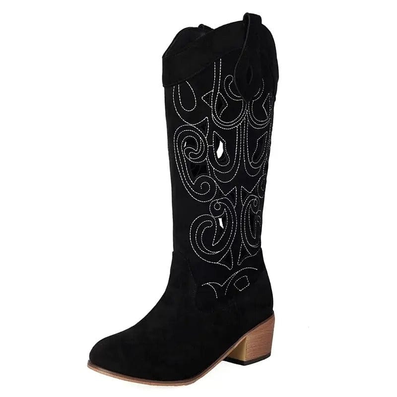 Cowgirl Boots i Mocka med Utskärningar Svart / 35