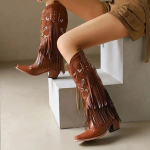 Cowgirl Boots med Fransar och Broderi