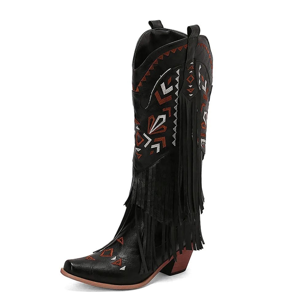 Cowgirl Boots med Fransar och Broderi Svart / 36