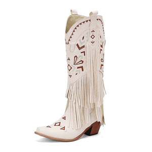 Cowgirl Boots med Fransar och Broderi Vit / 36
