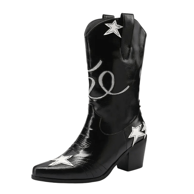 Cowgirl Boots med Stjärnbroderi Svart / 35