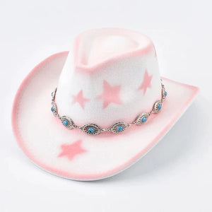 Cowgirlhatt i filt med rosa stjärnor Vit och rosa / Kan justeras