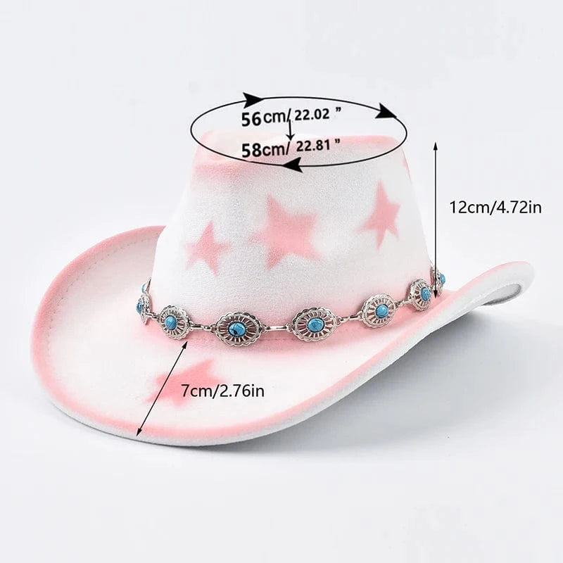 Cowgirlhatt i filt med rosa stjärnor Vit och rosa / Kan justeras