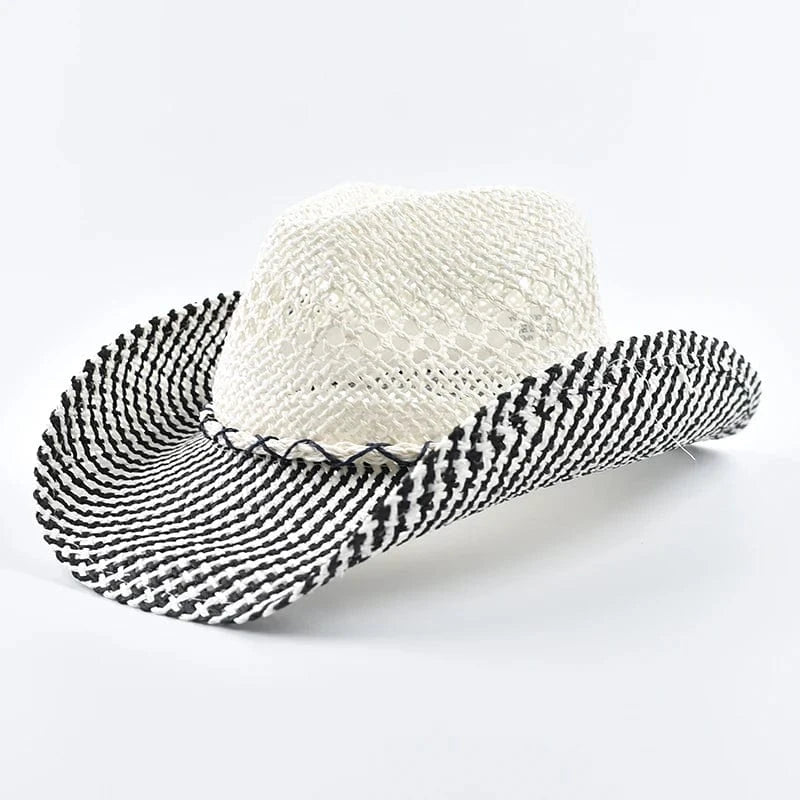 Cowgirlhatt i handflätad halm Svart och vit / One Size