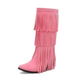 Höga Cowboyboots med Fransar för Dam Rosa / 36