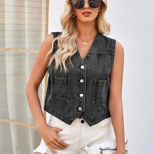 Denim väst dam Svartgrå / S