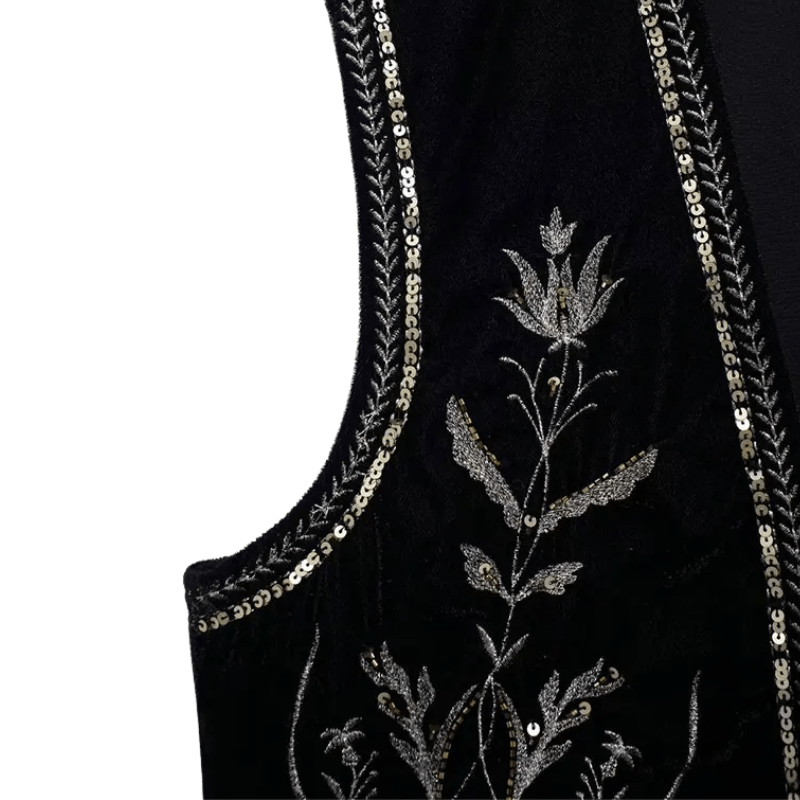 Elegant Broderad Väst i Svart