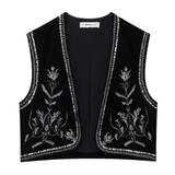 Elegant Broderad Väst i Svart Svart / XS