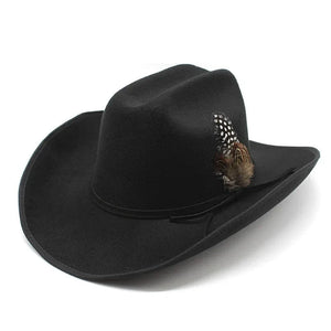 Elegant Cowboyhatt med Fjäder Svart / 56-58cm