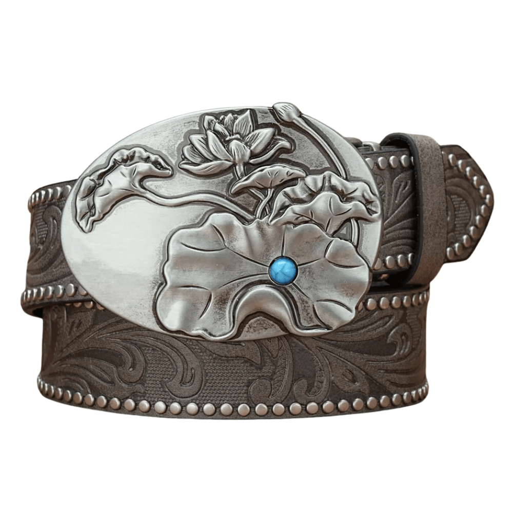 Elegant westernbälte med lotusspänne Grå / 120cm