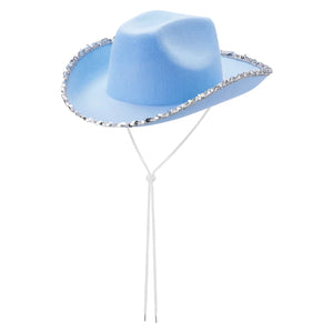 Filt cowboyhatt med glitterkant Blå