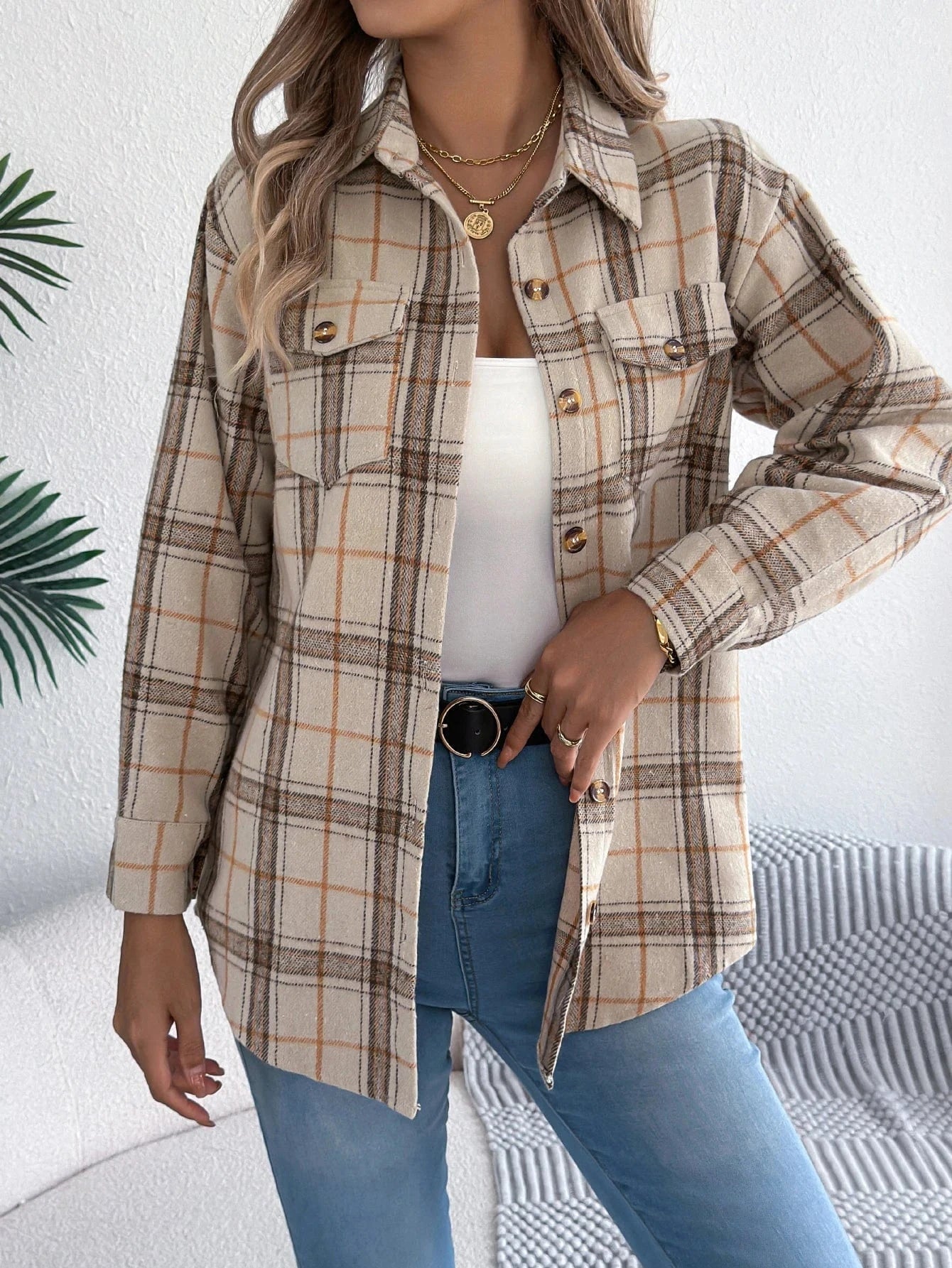 Flanell skjorta dam Beige / S