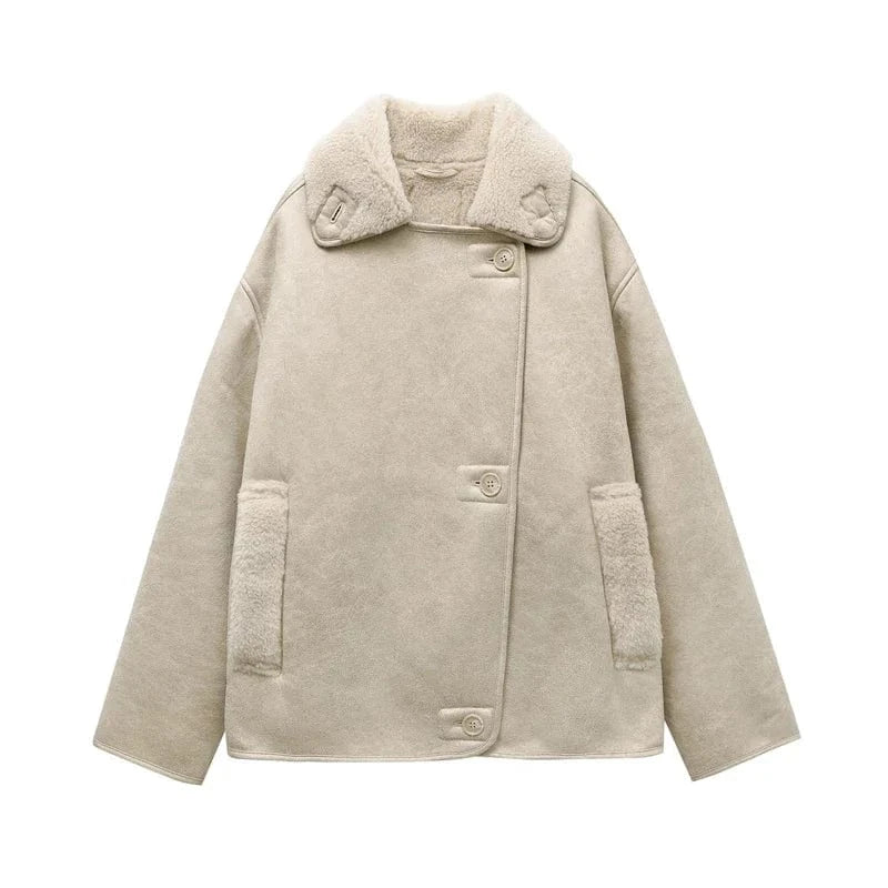Fodrad skinnjacka dam Off-white / S