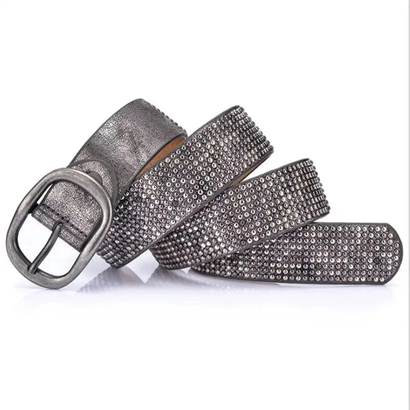 Glamouröst cowboybälte med nitar och glittrande geometriskt mönster Silver grå / 95cm