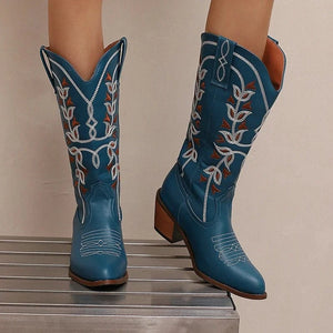 Höga Cowboyboots med Broderi för Dam
