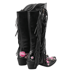 Höga Cowboyboots med Blomsterbroderi och Fransar