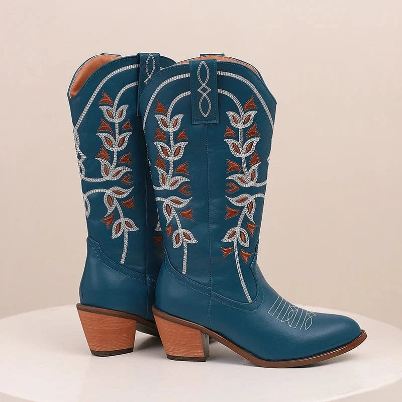 Höga Cowboyboots med Broderi för Dam