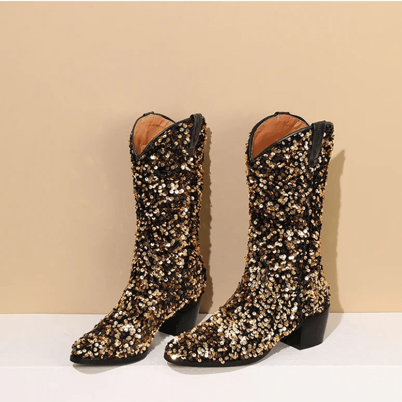 Höga Cowboyboots med Paljetter för Dam