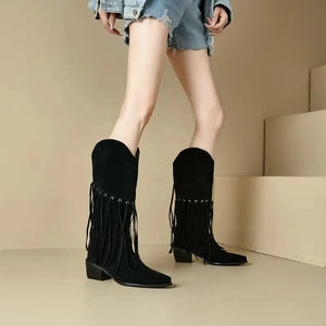 Höga Frans Cowboyboots i Mocka