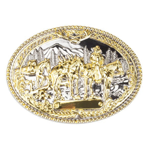 Jaktscen Bältesspänne med Vildmark och Ryttare Sliver och guld