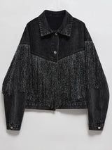 Jeansjacka med fransar dam Svart / XS