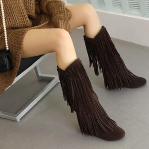 Knee-high cowboyboots med långa mockafransa