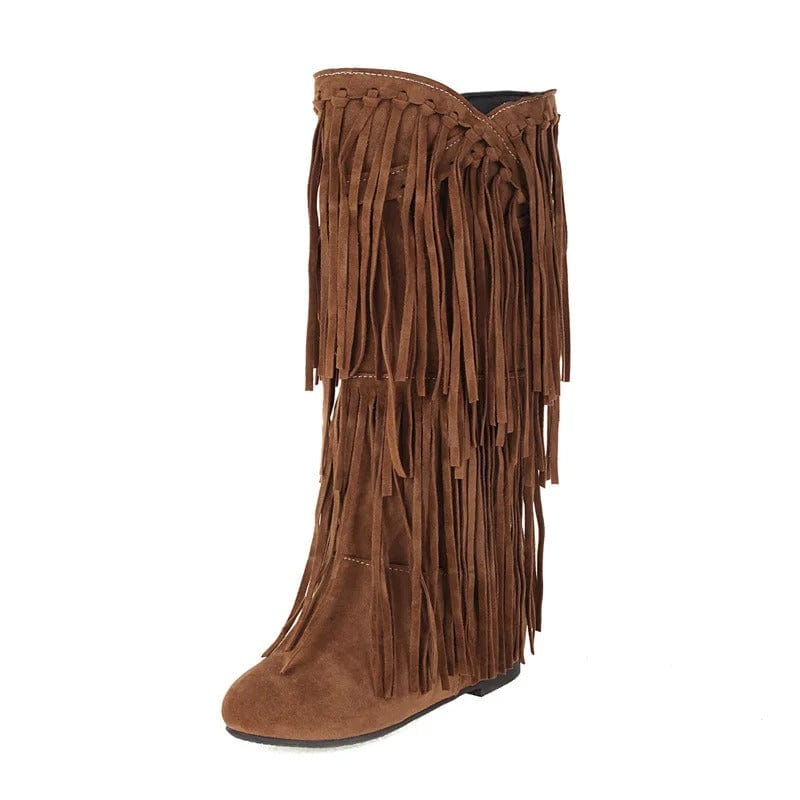 Knee-high cowboyboots med långa mockafransa Ljusbrun / 36