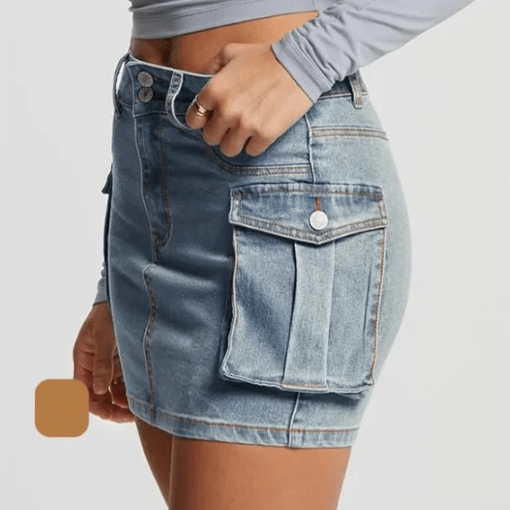 Kort Cargokjol i Jeans